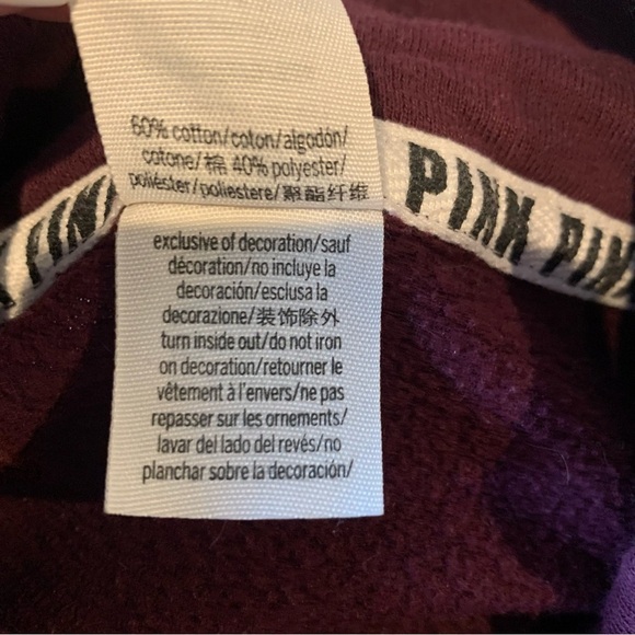 VICTORIA SECRET PINK Logo Burgundy Cowlneck Sweatshirt size small - Picture 7 of 7